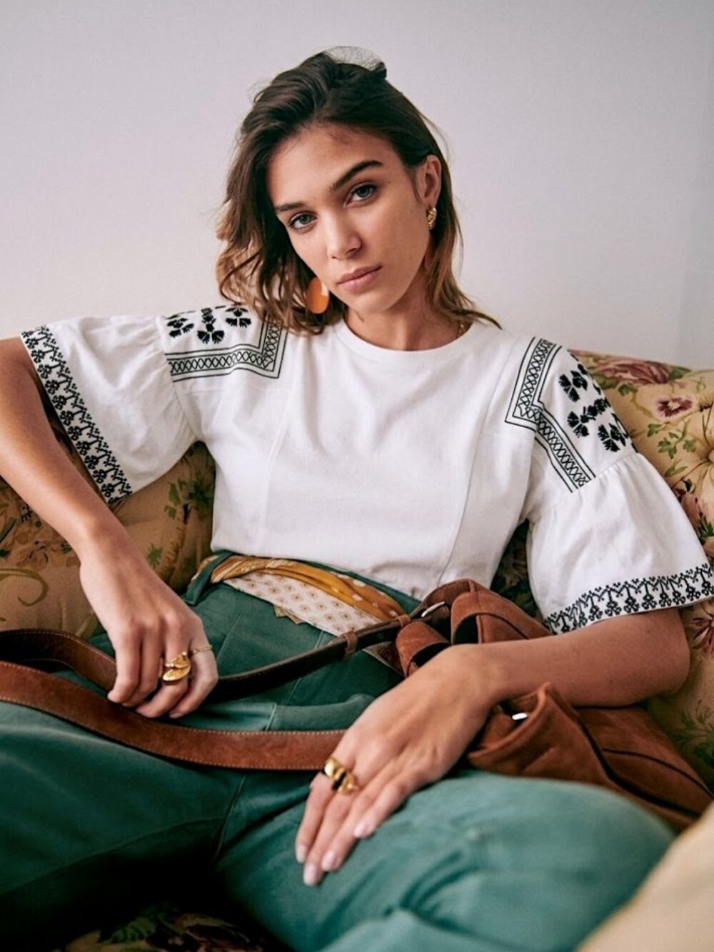 Elliott Lauren White Cotton Renaissance Tee Cottagecore Peasant Bell Sleeves XS